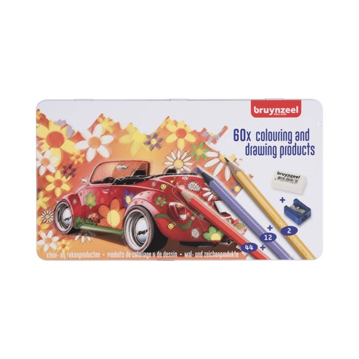 Bruynzeel &rdquo;Kupla&rdquo; Kyn&auml;setti &ndash; 60 osaa (Retro Beetle Tin)